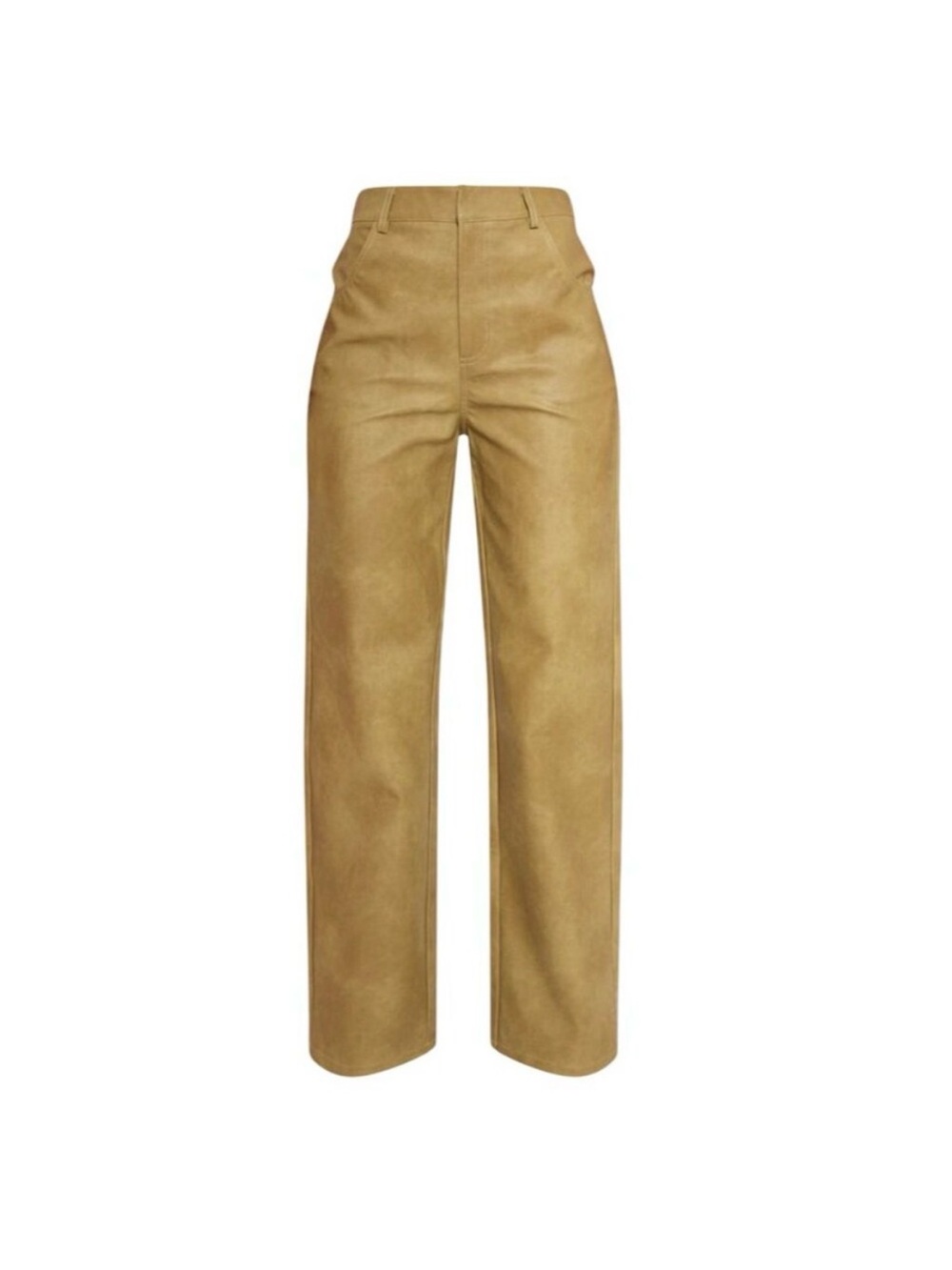 PrettyLittleThing Premium Olive Washed Faux Leather Straight Leg Pants - Size 8